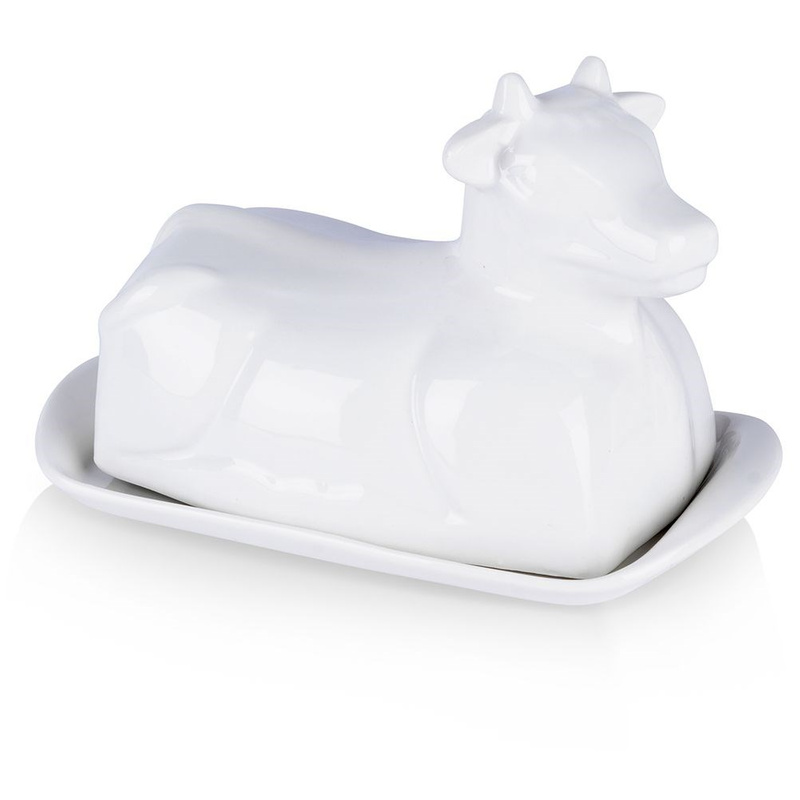 Butter Dish Porcelain White Cow
